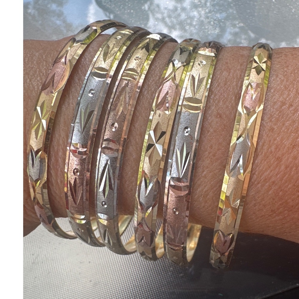 Unbranded Bangle Bracelet Set Womens 8.2" Tricolor  Diamond Cut 6pc Stackable
